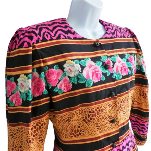 SiLK NEW Rickie Freeman Mixed Print Blazer Jacket Floral Animal Shoulder Pads M - Picture 4 of 8